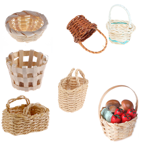 1/12 Mini Cute Dollhouse Rattan Iron Frame Frame Hand Woven Vegetable Food Storage Basket Dolls Miniature Decoration ► Photo 1/6