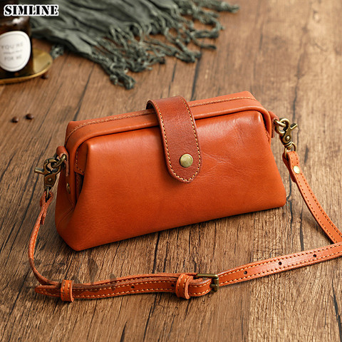 SIMLNE 2022 Genuine Leather Messenger Bag For Women Vintage Handmade 100% Cowhide Small Handbag Shoulder Crossbody Bags Female ► Photo 1/6