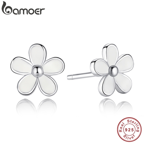 925 Sterling Silver Darling Daisy Stud Earring White Enamel With Clear CZ Compatible with Jewelry Special Store PAS409 ► Photo 1/6