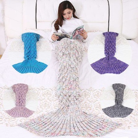 CAMMITEVER 180*90cm Big Mermaid Tail Blanket Crochet Mermaid Blanket for Adult, Soft All Seasons Sleeping Blankets ► Photo 1/6
