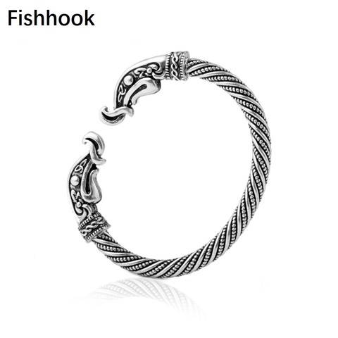 Fishhook Adjustable Dragon Head Antique Silver Color Bronze Bracelets & Bangle Punk Gothic Viking Men Jewelry For Male ► Photo 1/6