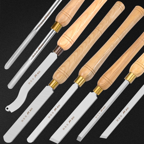 Woodworking Lathe Chisel Set High Speed Steel Skew Spindle Round Nose Gouge Wood Turning Tools with HSS Blade Hardwood Handles ► Photo 1/6
