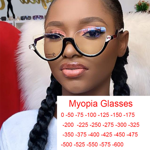 Fashion Myopia Prescription Glasses Transparent Anti Blue Light Half Cat Eye Computer Protection Glasses With Diopter Minus 2 ► Photo 1/6
