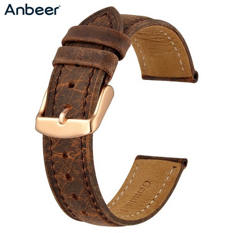 Anbeer Watch Strap 18mm 20mm 22mm Vintage Crazy Horse Leather Replacement Bracelet Stainless Steel Buckle ► Photo 1/6