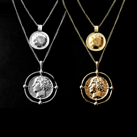 Silver Plated Gold Color Bohemia Jewelry Portrait Coin Necklace Chain Women Layered Necklace Charms Pendant Necklace ► Photo 1/6