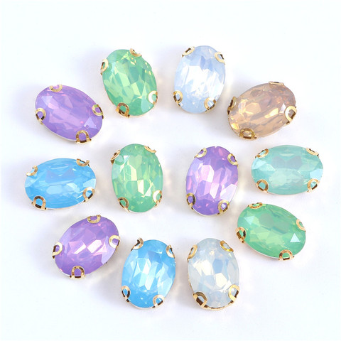 free shipping  Oval Opal Crystal green Resin Sew On Rhinestones With Gold Claw sew on stone for clothing accessories ► Photo 1/6