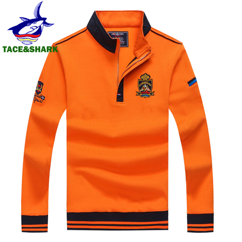 TACE&SHARK Orange Long Sleeve Polo Shirt Mens Half Zipper Brands Shark Casual Men Pullover Embroidery Business Polo Shirt 2022 ► Photo 1/6