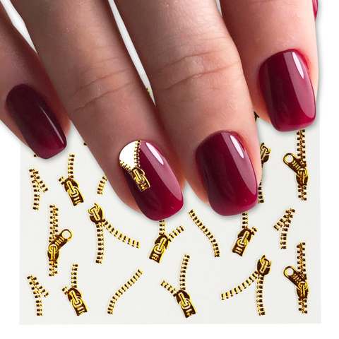 1sheets Gold Zipper 3d Designs Nail Art Stickers Decals Manicure Decor Tools DIY Nail Art Tips Fashion Accessories LAXF6021 ► Photo 1/6