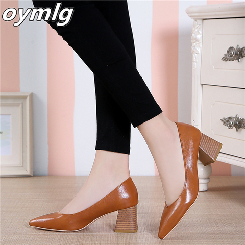 Pumps European style time simple comfortable high heels 2022 new pointed thick heel shoes pu single shoes wild women's shoes ► Photo 1/5