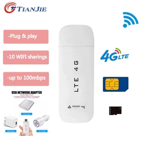 TIANJIE Unlocked 4G LTE Router 3G/4G USB Wifi Router Wireless Car router Modem Mini Wifi Stick Sim Card Data wifi Hotspot Dongle ► Photo 1/6