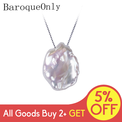BaroqueOnly Natural Freshwater Baroque Pearl Necklace,14-16mm, 925 Sterling Silver Pearl Jewelry For Women Gifts ► Photo 1/6