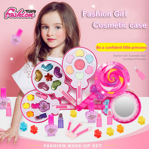 Fashion Washable Makeup Toys Lollipop Cosmetic Toy Girl Gift Box Kids Real Make Up Kit for Girls Safe Baby Cosmetics Beauty Set ► Photo 1/5