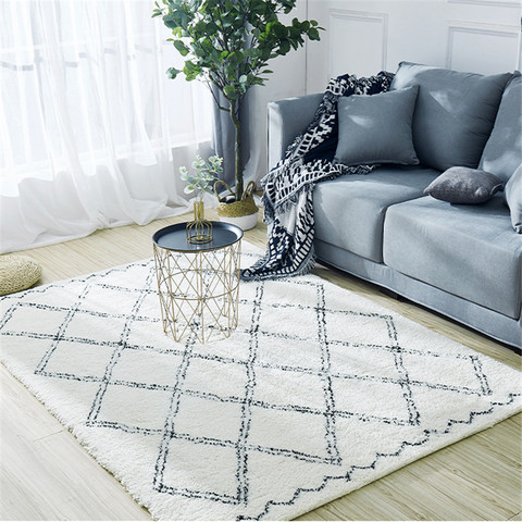 Moroccan Wool Carpets for Bedroom Plaid Plush Rugs Modern Living Room Cream Color Soft Fluffy Alfombra Home Decoration Tapetes ► Photo 1/6