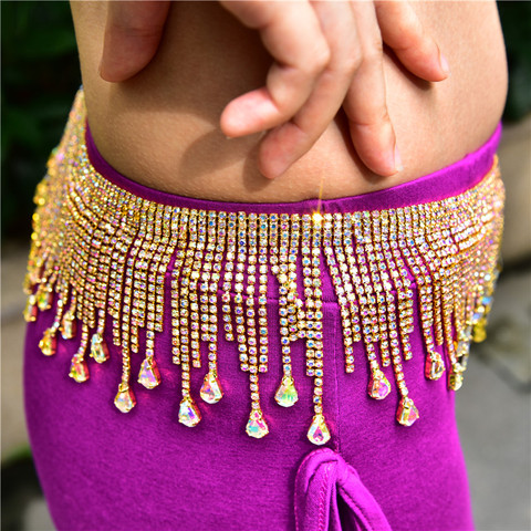 103cm belly dance belt gold glass AB crystal rhinestone chain belly dancing belt scarf crystal bellydance waist chain hip scarf ► Photo 1/6