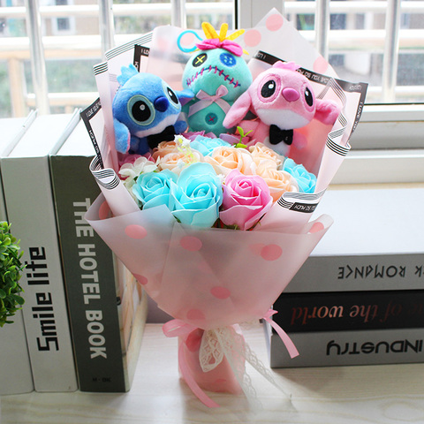 Christmas gift stitch plush toys with soap flower cartoon bouquets stitch stuffed animal creative gifts  birthday ► Photo 1/3