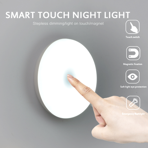 6 LEDs Touch Sensor Night Light Flashlight Magnetic Base Wall Lamp USB Charged Circle Portable Dimming Night Lamp ► Photo 1/6