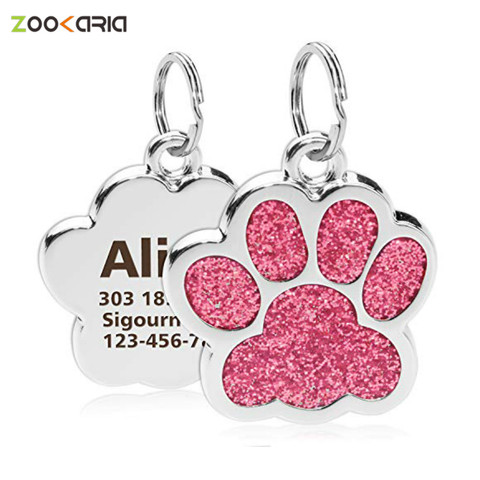 Personalized Dog Cat Tags Engraved Cat Dog Puppy Pet ID Name Collar Tag Pendant Pet Accessories Paw Glitter Pendant ► Photo 1/6