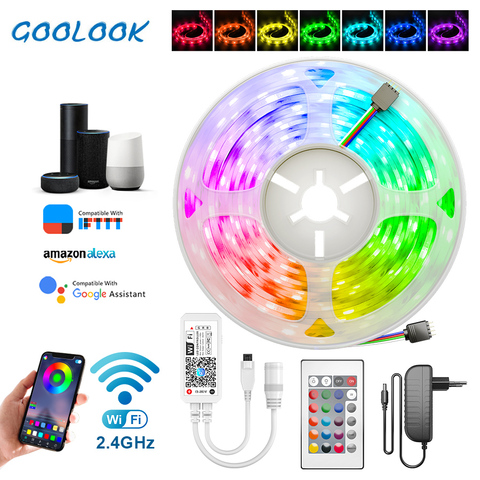 5m 10m 15m WiFi LED Strip Light RGB Waterproof SMD 5050 2835 DC12V rgb String Diode Flexible Ribbon WiFi Contoller+Adapter plug ► Photo 1/6