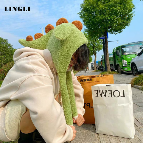 Funny and Moving Dinosaur-shaped Plush Hat Role-playing Cute Cartoon Warm Ear Protection Cold-proof Cap ► Photo 1/6