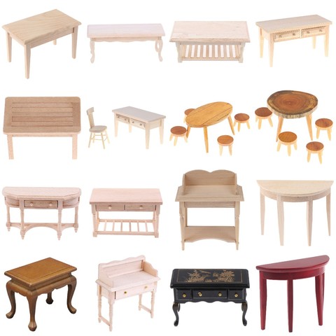 Multi Styles Dollhouse Miniatures Book Bedroon Kitchen Bathroon Coffee Dining Table Chair Model Doll House Furniture Toys ► Photo 1/6