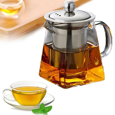 Heat Resistant Glass Teapot With Stainless Steel Infuser Heated Container Tea Pot Good Clear Kettle Square Filter Baskets ► Photo 1/6