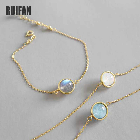 Natural White/Gray Moonstone Aquamarine Bracelets Gold Chain Link 925 Sterling Silver Bracelet for Women Girls Jewelry YBR040 ► Photo 1/6