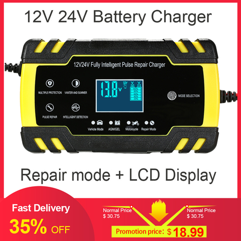 Fully automatic Car Battery Charger 12V 8A 24V 4A Smart Fast Charging for AGM GEL WET Lead Acid Battery Charger LCD Display ► Photo 1/6