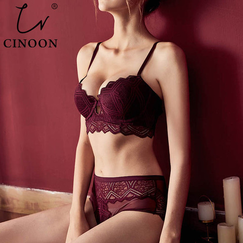 CINOON New Top Sexy Underwear Set Push-up Bra And Panty Sets Hollow Brassiere Gather Sexy Bra Embroidery Lace Lingerie Set ► Photo 1/6