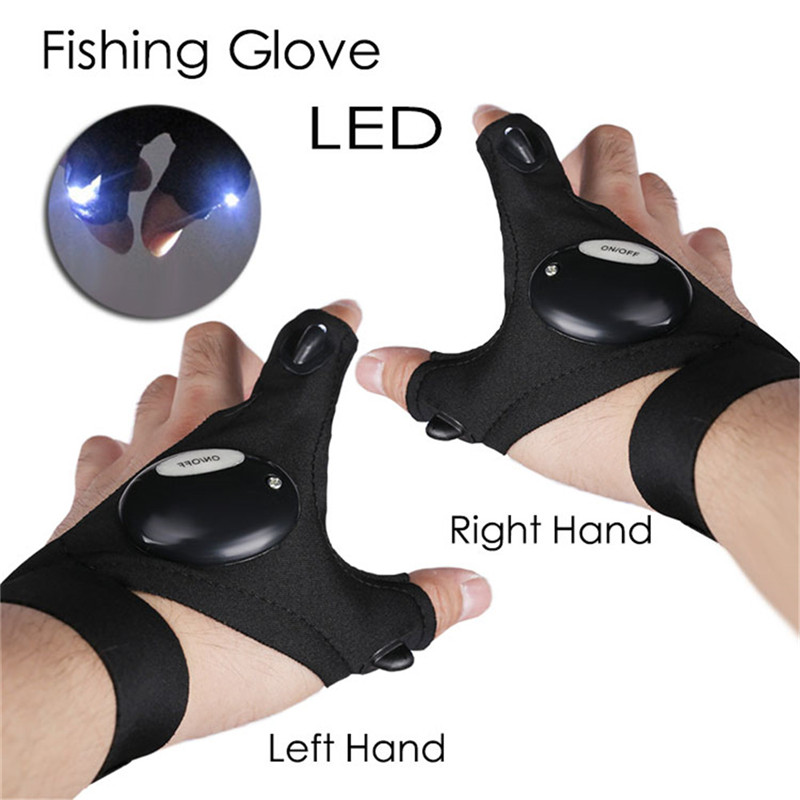1 Pair Finger Gloves with LED Light Flashlight Tools Outdoor Gear Rescue Torch