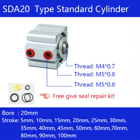 SDA20*25 Free shipping 20mm Bore Compact Air Cylinders Dual Action Air Pneumatic Cylinder SDA20X25,SDA20X30,SDA20X40,SDA20X50 ► Photo 1/1