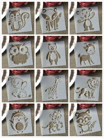 12Pcs/Set 13cm Zoo Animals Squirrel Lion DIY Layering Stencils Painting Scrapbook Coloring Embossing Album Decorative Template ► Photo 1/6