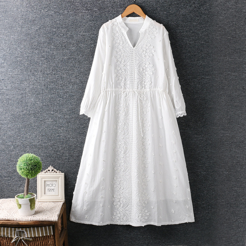 Lamtrip Romantic Flowers Stitch White Long Dress Mori Girl ► Photo 1/6