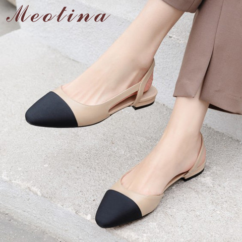 Meotina Low Heels Real Leather Slingbacks Shoes Women Square Toe Pumps Thick Heel Shoes Brand Design Lady Footwear 2022 Size 40 ► Photo 1/6