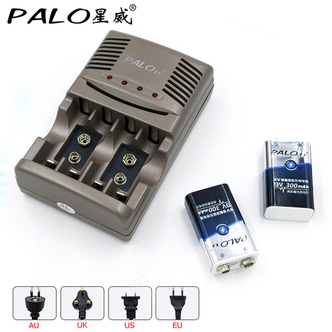 2pcs PALO 9V 300mAh NI-MH rechargeable batteries with 1800 Cycle + 2 slots inteliigent charger for 9v rechargeable battery ► Photo 1/1