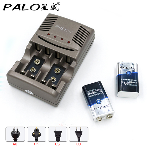 2pcs PALO 9V 300mAh NI-MH rechargeable batteries with 1800 Cycle + 2 slots inteliigent charger for 9v rechargeable battery ► Photo 1/1