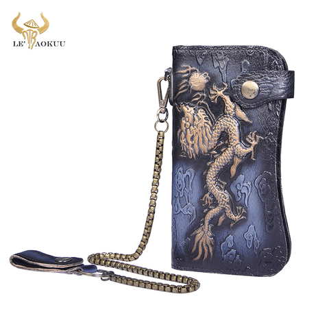 Luxury Famous Brand Male Natural leather Design Dragon Emboss Checkbook Iron Chain Organizer Wallet Purse Clutch Handbag 1088 ► Photo 1/6