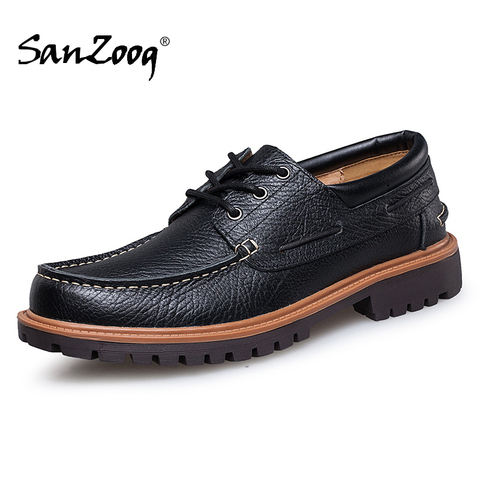 Sanzoog Genuine Leather Men Black Brown Lace up Boat Shoes Man High Quality Spring Autumn Casual Zapatos Hombre Cuero Genuino ► Photo 1/6