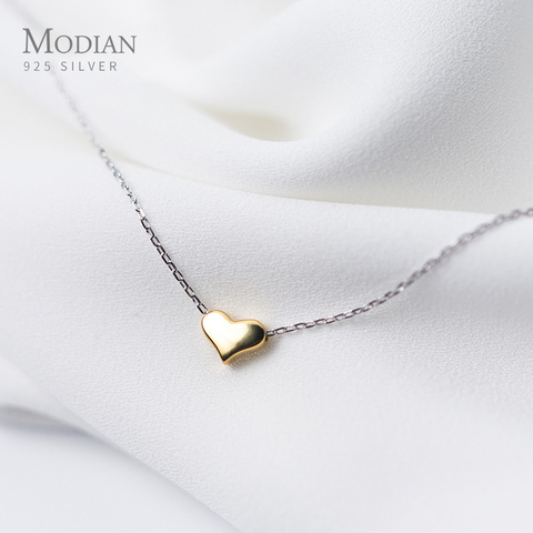 Modian Gold Color Heart Simple Tiny Fashion Chain Pendant Necklaces Classic Girls 925 Sterling Silver Jewelry For Women Gift ► Photo 1/3
