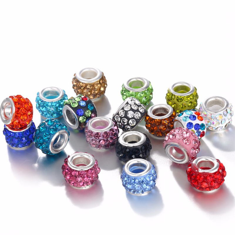 10Pcs 8 /10mm Big Hole Crystal Beads Rhinestone Loose Spacer Beads