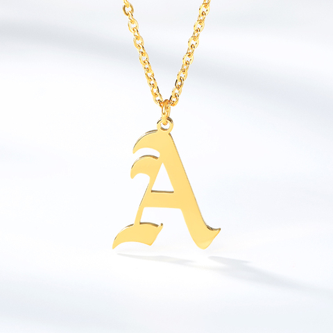 Old English Letter Initial Necklaces For Women Men Gold Silver Color Stainless Steel Chain Male Female Pendant Necklace Jewelry ► Photo 1/6