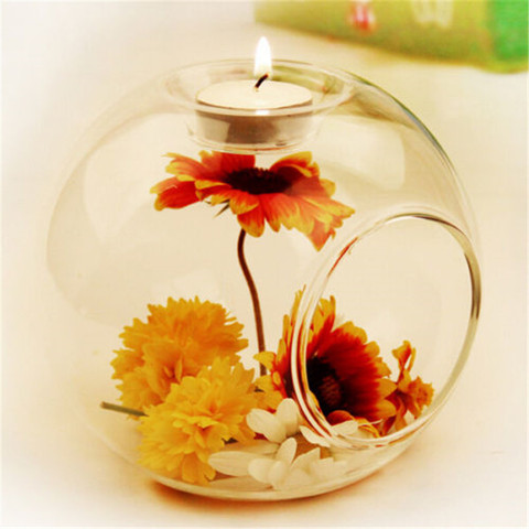 Round Hollow Crystal Glass Hanging Candle Holder Candlestick Romantic Wedding Dinner Party Decor ► Photo 1/6