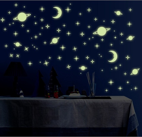 Universe Starry Sky Creative Star of the World Moon luminous fluorescent PVC Wall Stickers Home Decor Mural Decal ► Photo 1/5