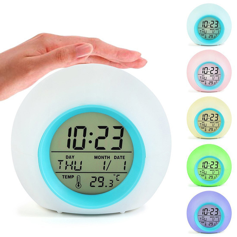 Cube/Round Snooze Led Alarm Clock 7 Colors Changing Night Glowing Bedroom Desktop LED Digital Clock Keep Sleep Home Decor TSLM1 ► Photo 1/6