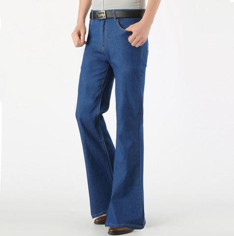 Mens Flared Leg Jeans Trousers High Waist Long Flare Jeans For Men Bootcut  Blue Jeans Hommes