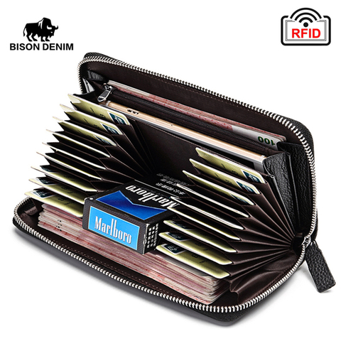 BISON DENIM 100% Cow Leather Clutch Wallets for Men RFID Blocking Card Holder Wallet Coin Purse Long Phone Wallet W8226 ► Photo 1/6