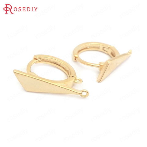 (38419)6PCS Height 17MM 24K Gold Color Brass with Triangle Shape Earrings Hoops Earrings Clasps Jewelry Making Supplies Findings ► Photo 1/6