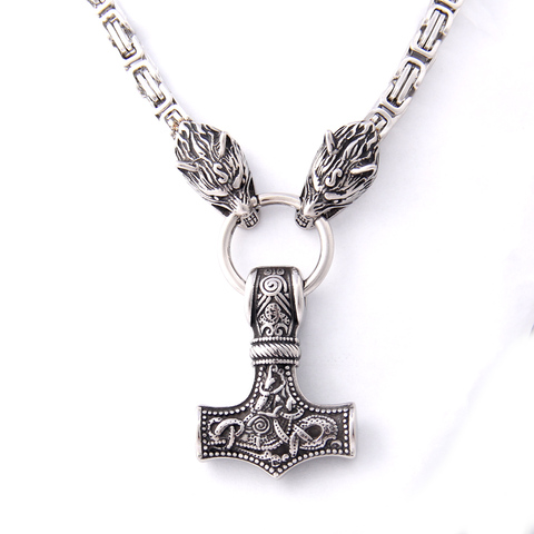 New Arrival Stainless steel making Never fade Viking wolf necklace with thor hammer pendant as christmas gift ► Photo 1/6