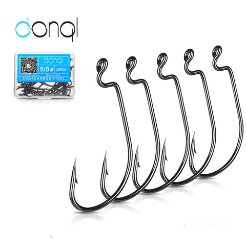 DONQL 20pcs/ Set Red Wide Crank Fishing Hook Carbon Steel Offset Fishhook For Soft Worm Lure 5/0#-1# Barbed Carp Fishing Hooks ► Photo 1/6
