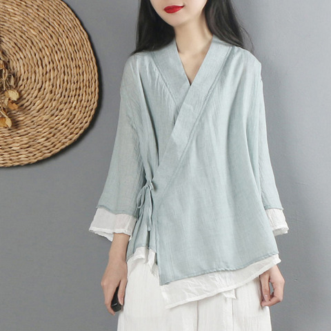 Women Linen Shirt Tops Chinese Style Vintage Retro Shirt Cardigan Coat Fairy Tai Chi Uniform Tang Suit Breathable Casual Hanfu ► Photo 1/6