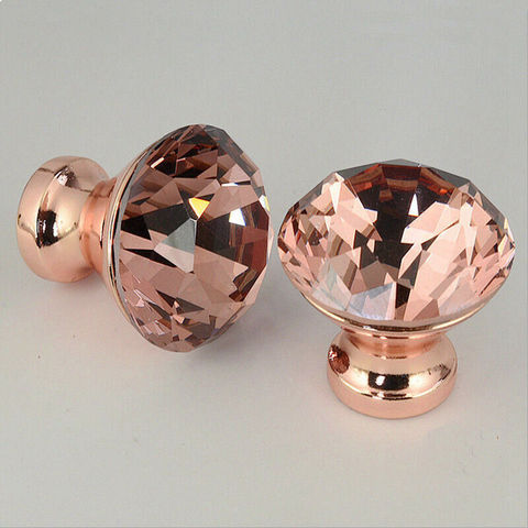 Crystal Glass Cabinet Knobs Rose Gold Diamond Shape Glass Knob and Pull Handle for Kitchen Bathroom Wardrobe Cupboard ► Photo 1/6